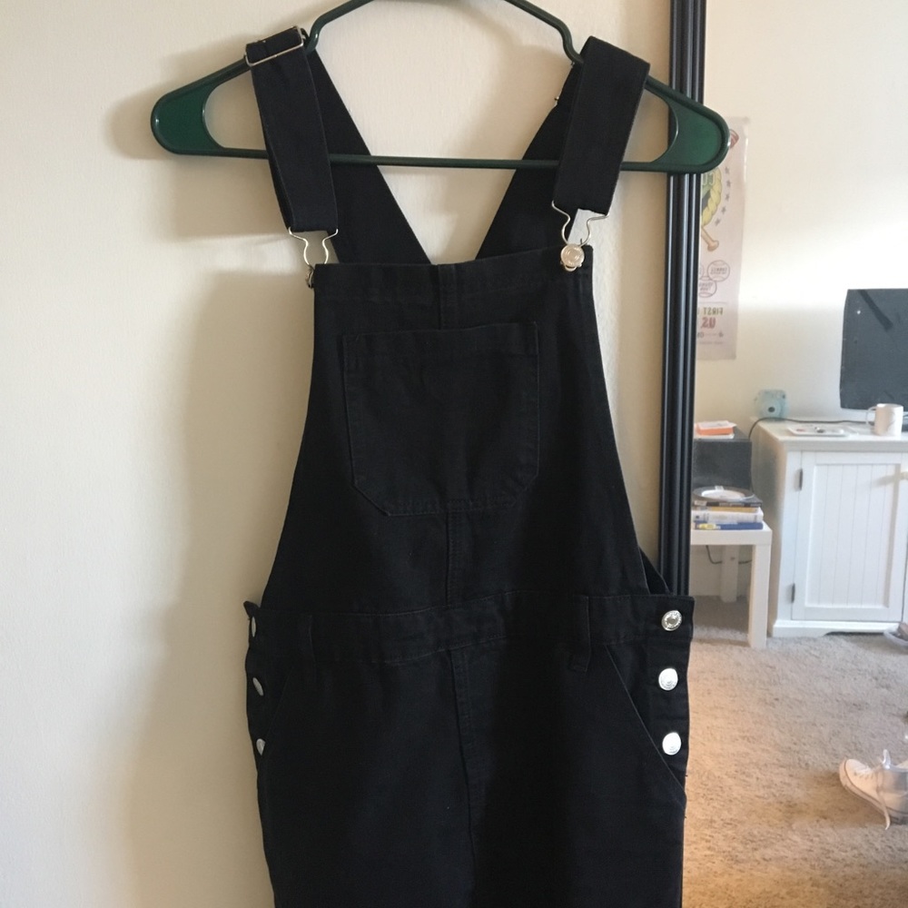 Black denim overall dress F21